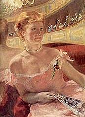 'Lydia in a Loge, with a Pearl Necklace' by Mary Cassatt