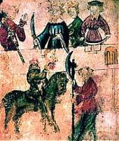 Image: 'The Green Knight Confronts Sir Gawain' (artist unknown)