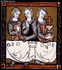 Image: 'Sir Percival and two other knights with the Holy Grail' (artist unknown)