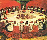 Image: 'Grail appears at the Round 
              Table' (artist unknown)